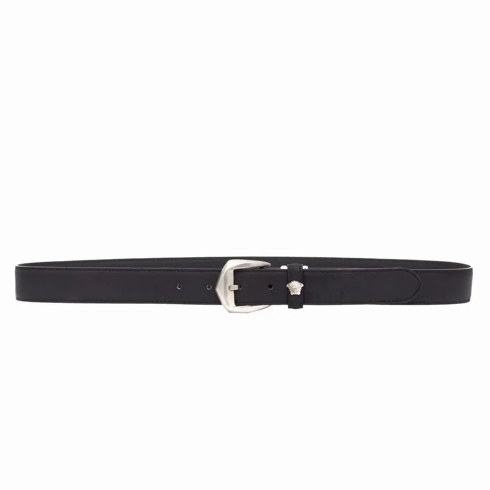 Vintage GIANNI VERSACE Men’s Black Leather Medusa Silver Buckle Belt 90 / 36